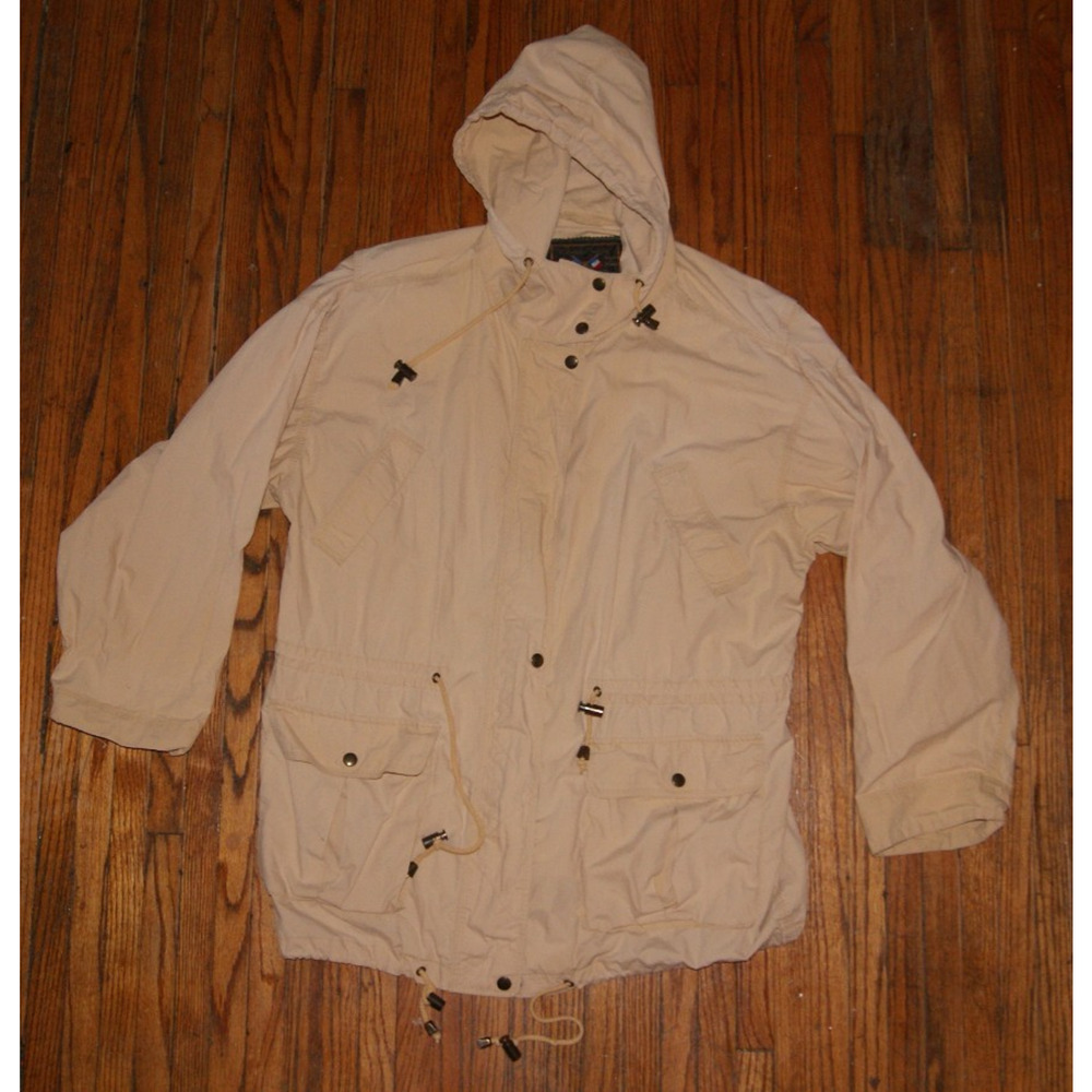 Vintage 80s Express Tan French Country Long Hooded Parka Pockets Jacket Mens L